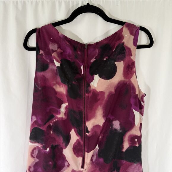 LOFT Knee Length Dress Women's 12 Pink Purple Floral Lightweight Zip Back - Picture 8 of 10